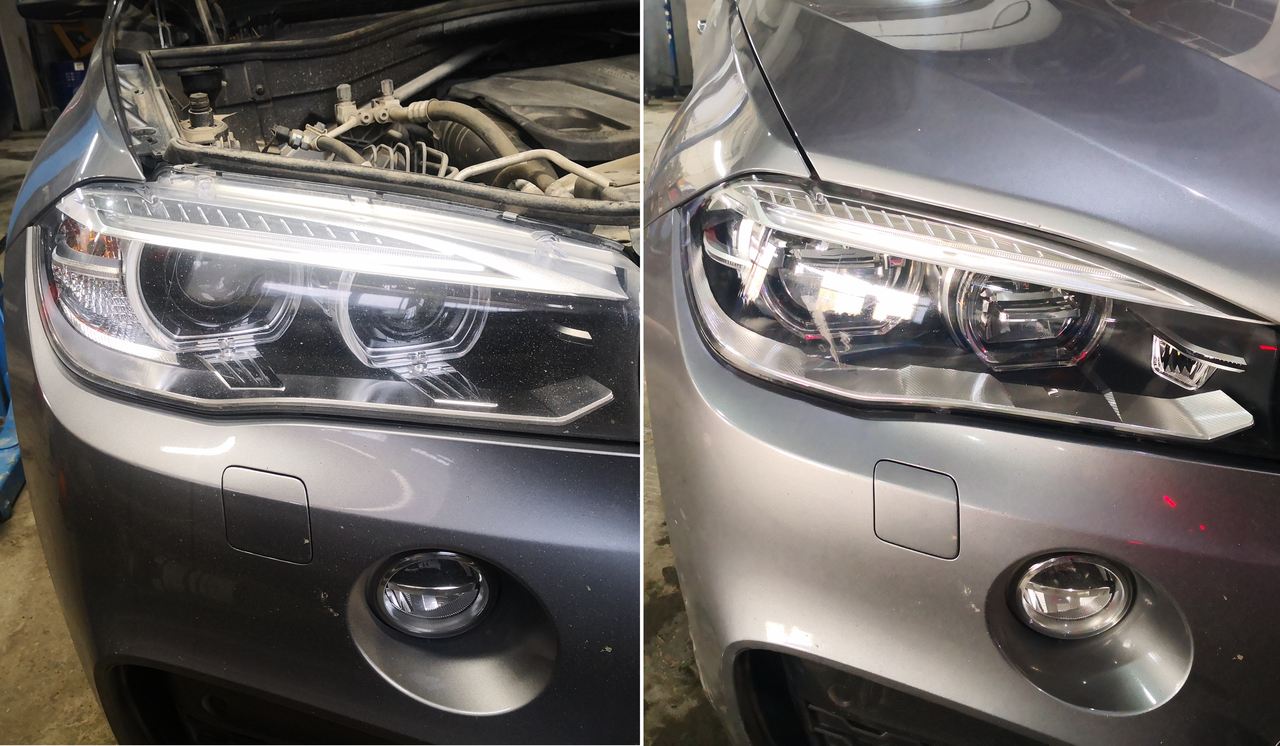 BMW F16, замена фар ксенон на LED